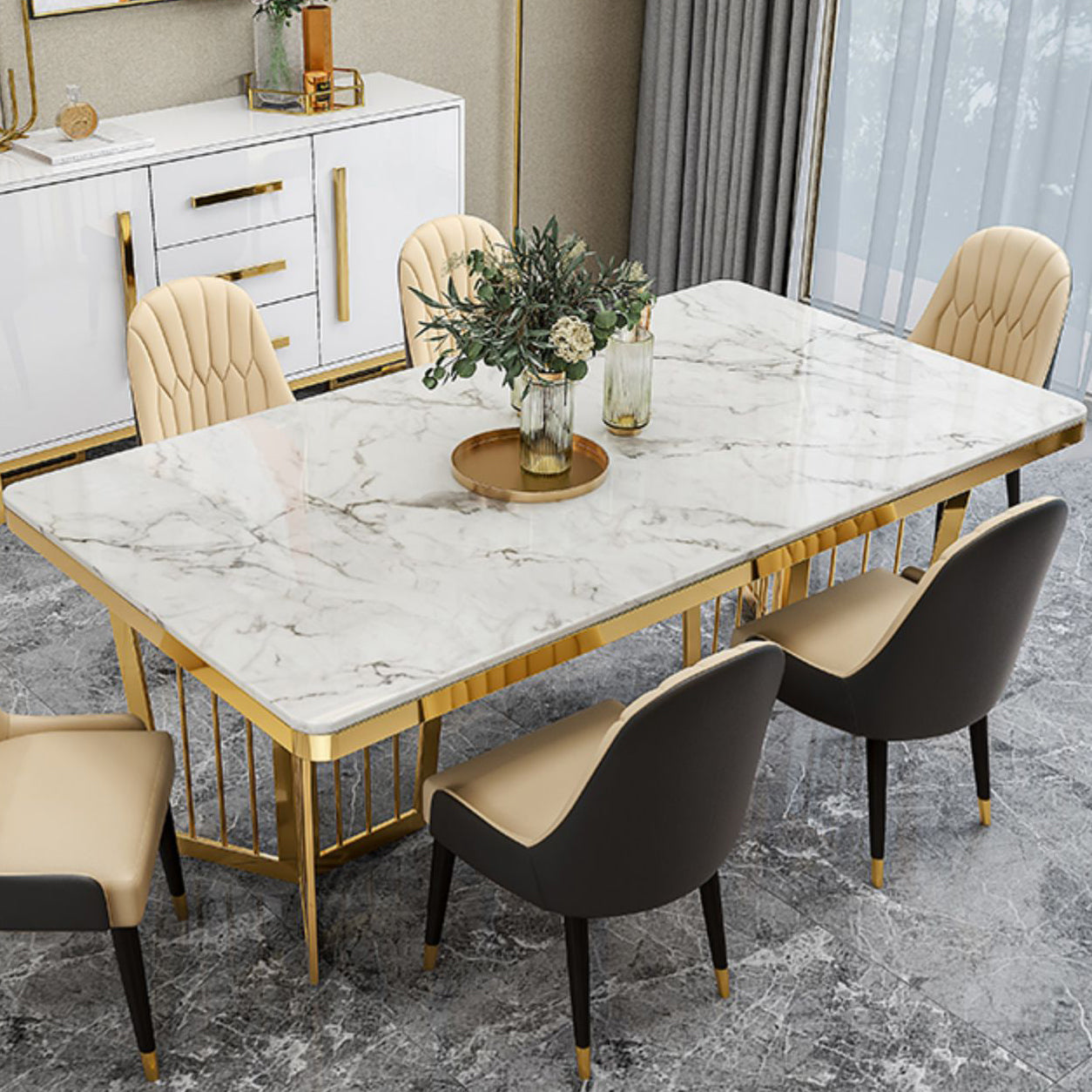 Tavolo da pranzo di lusso tradizionale tavolo da pranzo rettangolo in marmo nero per casa
