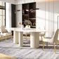 Luxury Oval Dining Table Sintered Stone Top White Metal Base Table Pandora Gold 55.1"L x 31.5"W x 29.5"H Without Chairs Clearhalo 'Dining Tables & Seating' 'Dining Tables' 'dining_table' 'furn' 'furn_dining_table' 'Furniture' 'Kitchen & Dining Furniture' 5394018