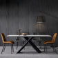 Black Frame Pedestal Casual Dining Table Modern Rectangle Dining Table with Stone Top White 55.1"L x 31.5"W x 29.5"H Without Chairs Clearhalo 'Dining Tables & Seating' 'Dining Tables' 'dining_table' 'furn' 'furn_dining_table' 'Furniture' 'Kitchen & Dining Furniture' 5394032