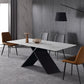 Black Frame Pedestal Casual Dining Table Modern Rectangle Dining Table with Stone Top White 63"L x 31.5"W x 29.5"H Without Chairs Clearhalo 'Dining Tables & Seating' 'Dining Tables' 'dining_table' 'furn' 'furn_dining_table' 'Furniture' 'Kitchen & Dining Furniture' 5394035