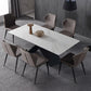 Black Frame Pedestal Casual Dining Table Modern Rectangle Dining Table with Stone Top Clearhalo 'Dining Tables & Seating' 'Dining Tables' 'dining_table' 'furn' 'furn_dining_table' 'Furniture' 'Kitchen & Dining Furniture' 5394041