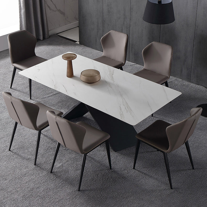 Black Frame Pedestal Casual Dining Table Modern Rectangle Dining Table with Stone Top Clearhalo 'Dining Tables & Seating' 'Dining Tables' 'dining_table' 'furn' 'furn_dining_table' 'Furniture' 'Kitchen & Dining Furniture' 5394041