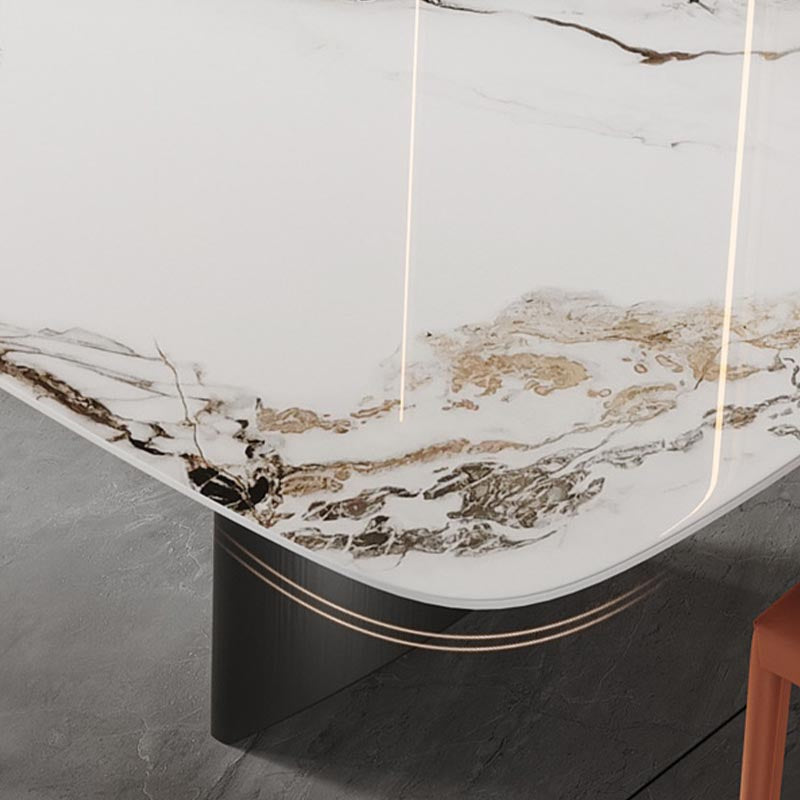 Metal Traditional Luxury Rectangle Table Sintered Stone Table with Double Pedestal Base Clearhalo 'Dining Tables & Seating' 'Dining Tables' 'dining_table' 'furn' 'furn_dining_table' 'Furniture' 'Kitchen & Dining Furniture' 5394062