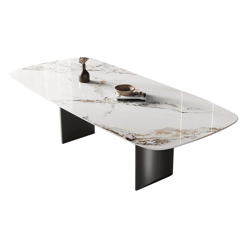 Metal Traditional Luxury Rectangle Table Sintered Stone Table with Double Pedestal Base Clearhalo 'Dining Tables & Seating' 'Dining Tables' 'dining_table' 'furn' 'furn_dining_table' 'Furniture' 'Kitchen & Dining Furniture' 5394063