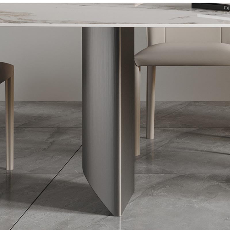 Metal Traditional Luxury Rectangle Table Sintered Stone Table with Double Pedestal Base Clearhalo 'Dining Tables & Seating' 'Dining Tables' 'dining_table' 'furn' 'furn_dining_table' 'Furniture' 'Kitchen & Dining Furniture' 5394065