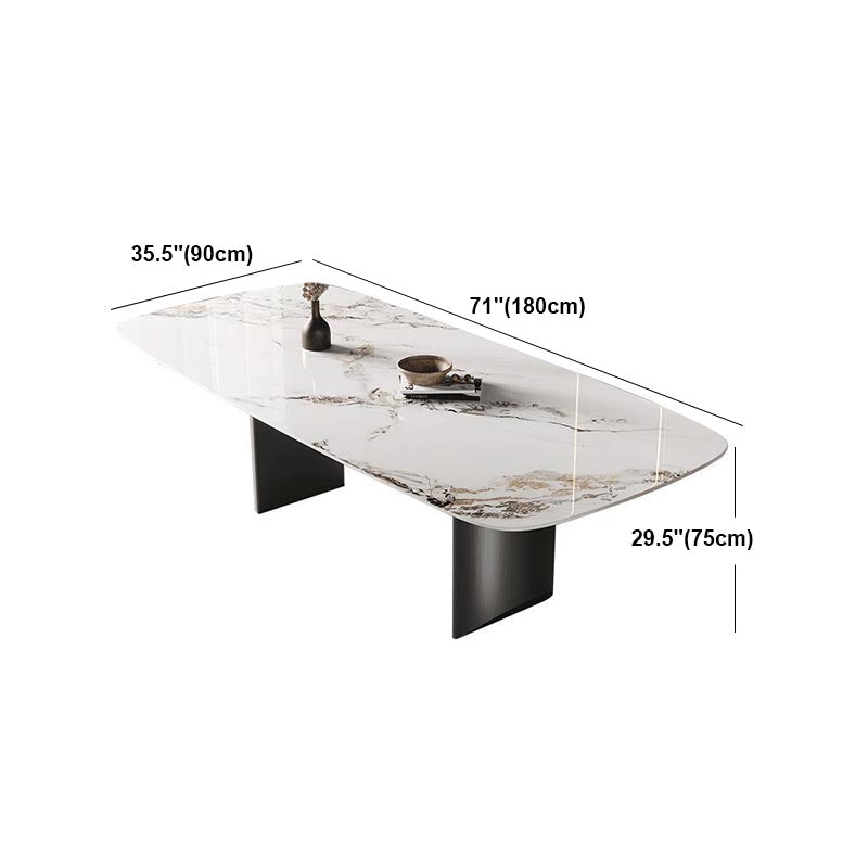 Metal Traditional Luxury Rectangle Table Sintered Stone Table with Double Pedestal Base Clearhalo 'Dining Tables & Seating' 'Dining Tables' 'dining_table' 'furn' 'furn_dining_table' 'Furniture' 'Kitchen & Dining Furniture' 5394068
