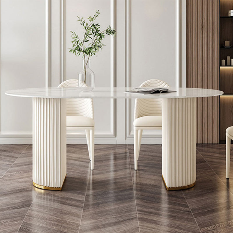 Metal Contemporary Oval Dining Table Sintered Stone Top Table for Dining Room 70.9"L x 31.5"W x 29.5"H Without Chairs Clearhalo 'Dining Tables & Seating' 'Dining Tables' 'dining_table' 'furn' 'furn_dining_table' 'Furniture' 'Kitchen & Dining Furniture' 5394072