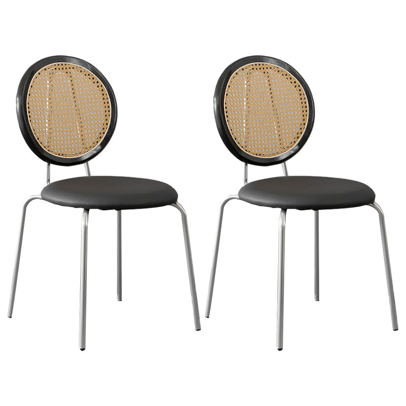 Contemporary Dining Side Chair PU Leather Stacking Side Chair Black Black 2 Piece Set Clearhalo 'Dining Chairs' 'Dining Tables & Seating' 'dining_chair' 'furn' 'furn_dining_chair' 'Furniture' 'Kitchen & Dining Furniture' 5394279