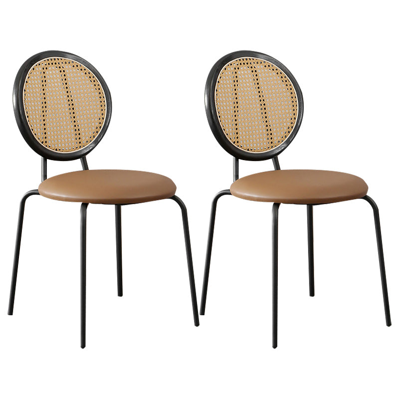 Contemporary Dining Side Chair PU Leather Stacking Side Chair Black Brown 2 Piece Set Clearhalo 'Dining Chairs' 'Dining Tables & Seating' 'dining_chair' 'furn' 'furn_dining_chair' 'Furniture' 'Kitchen & Dining Furniture' 5394287