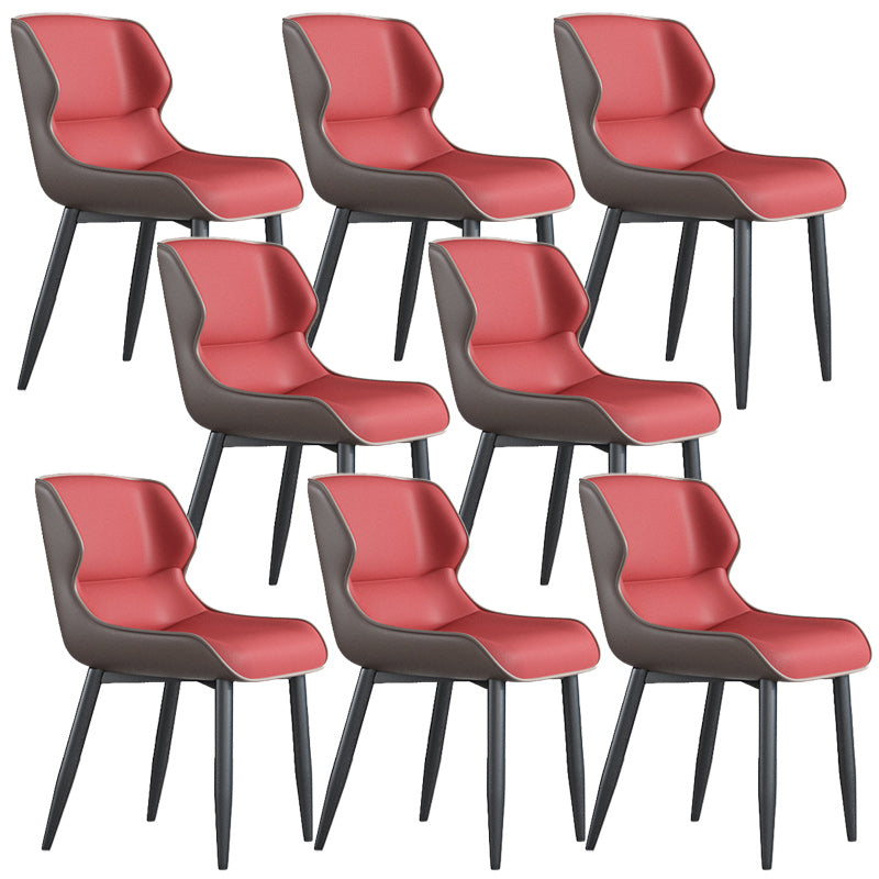 Modern Wingback Side Chair Faux Leather Upholstered Side Chair Burgundy 8 Piece Set Clearhalo 'Dining Chairs' 'Dining Tables & Seating' 'dining_chair' 'furn' 'furn_dining_chair' 'Furniture' 'Kitchen & Dining Furniture' 5394569