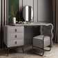 3 Drawers Make-up Vanity Set, 28.74" H Leather Vanity with Stool & Mirror Makeup Vanity & Mirror & Stools Gray Black Clearhalo 'Bedroom Furniture' 'furn' 'furn_makeup_vanities' 'Furniture' 'Makeup Vanities' 'makeup_vanities' 5397895