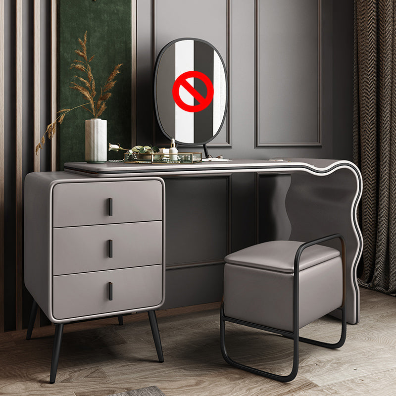 3 Drawers Make-up Vanity Set, 28.74" H Leather Vanity with Stool & Mirror Makeup Vanity & Stools Gray Black Clearhalo 'Bedroom Furniture' 'furn' 'furn_makeup_vanities' 'Furniture' 'Makeup Vanities' 'makeup_vanities' 5397896