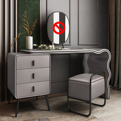 3 Drawers Make-up Vanity Set, 28.74" H Leather Vanity with Stool & Mirror Makeup Vanity & Stools Gray Black Clearhalo 'Bedroom Furniture' 'furn' 'furn_makeup_vanities' 'Furniture' 'Makeup Vanities' 'makeup_vanities' 5397896