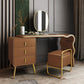 3 Drawers Make-up Vanity Set, 28.74" H Leather Vanity with Stool & Mirror Makeup Vanity & Mirror & Stools Gold-Brown Clearhalo 'Bedroom Furniture' 'furn' 'furn_makeup_vanities' 'Furniture' 'Makeup Vanities' 'makeup_vanities' 5397898