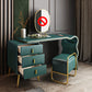 3 Drawers Make-up Vanity Set, 28.74" H Leather Vanity with Stool & Mirror Makeup Vanity & Stools Green Gold Clearhalo 'Bedroom Furniture' 'furn' 'furn_makeup_vanities' 'Furniture' 'Makeup Vanities' 'makeup_vanities' 5397903