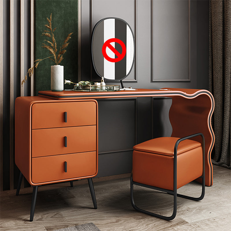 3 Drawers Make-up Vanity Set, 28.74" H Leather Vanity with Stool & Mirror Makeup Vanity & Stools Orange Black Clearhalo 'Bedroom Furniture' 'furn' 'furn_makeup_vanities' 'Furniture' 'Makeup Vanities' 'makeup_vanities' 5397908