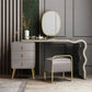 3 Drawers Make-up Vanity Set, 28.74" H Leather Vanity with Stool & Mirror Makeup Vanity & Mirror & Stools Grey-Gold Clearhalo 'Bedroom Furniture' 'furn' 'furn_makeup_vanities' 'Furniture' 'Makeup Vanities' 'makeup_vanities' 5397911