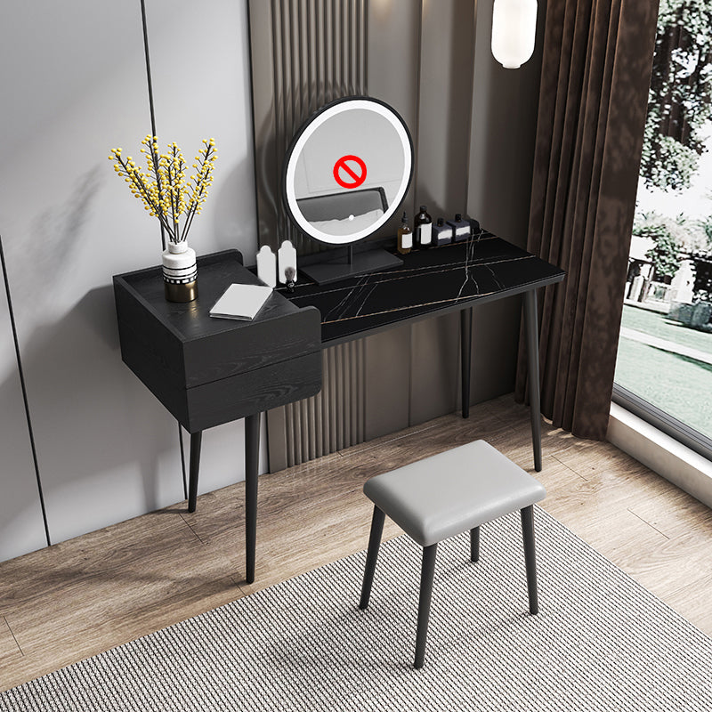 2 Storage Drawers Stone Top Vanity Table, 39.37"/47.24" W Make-up Vanity Set Makeup Vanity & Stools 47"L x 18"W x 30"H Black Clearhalo 'Bedroom Furniture' 'furn' 'furn_makeup_vanities' 'Furniture' 'Makeup Vanities' 'makeup_vanities' 5397942