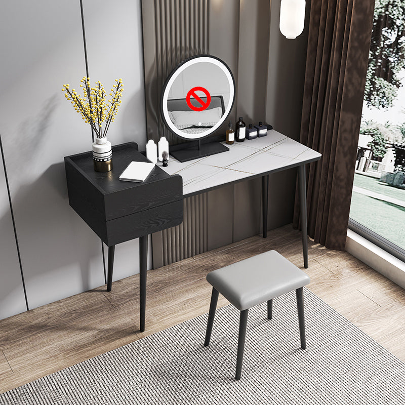 2 Storage Drawers Stone Top Vanity Table, 39.37"/47.24" W Make-up Vanity Set Makeup Vanity & Stools 39"L x 18"W x 30"H Black White Clearhalo 'Bedroom Furniture' 'furn' 'furn_makeup_vanities' 'Furniture' 'Makeup Vanities' 'makeup_vanities' 5397943