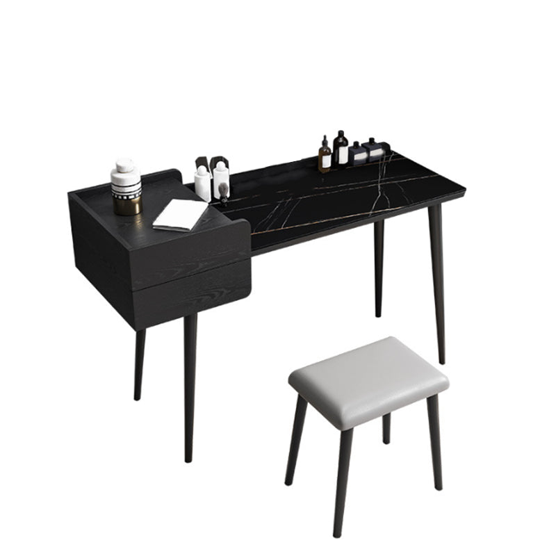 2 Storage Drawers Stone Top Vanity Table, 39.37"/47.24" W Make-up Vanity Set Makeup Vanity & Stools 39"L x 18"W x 30"H Black Clearhalo 'Bedroom Furniture' 'furn' 'furn_makeup_vanities' 'Furniture' 'Makeup Vanities' 'makeup_vanities' 5397950