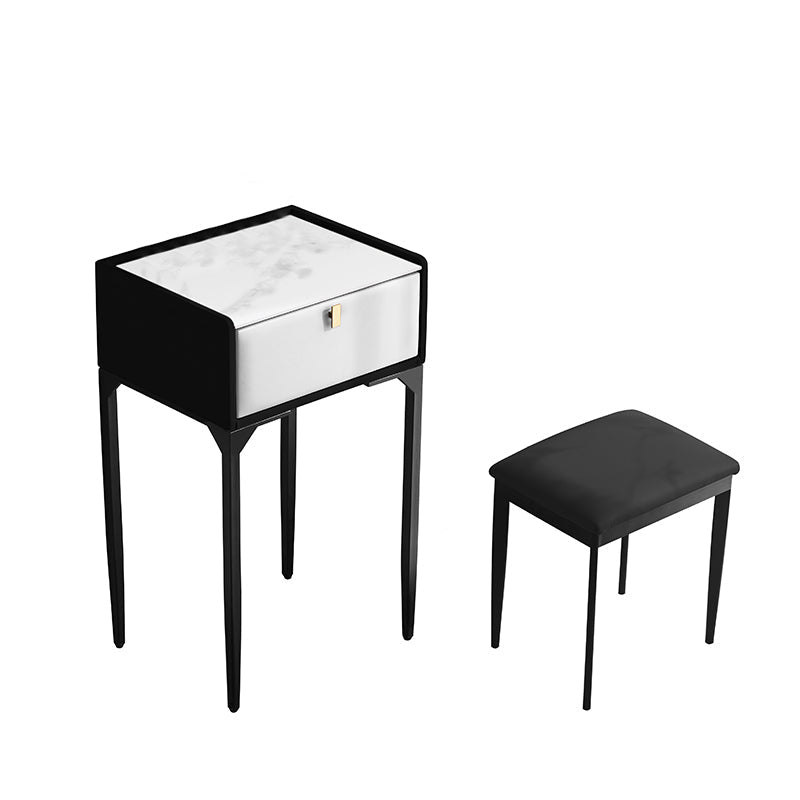 Wood/Stone Vanity Set with Stool, 1 Drawer Modern Dresser - 30.7" H Makeup Vanity & Stools Black Clearhalo 'Bedroom Furniture' 'furn' 'furn_makeup_vanities' 'Furniture' 'Makeup Vanities' 'makeup_vanities' 5397974