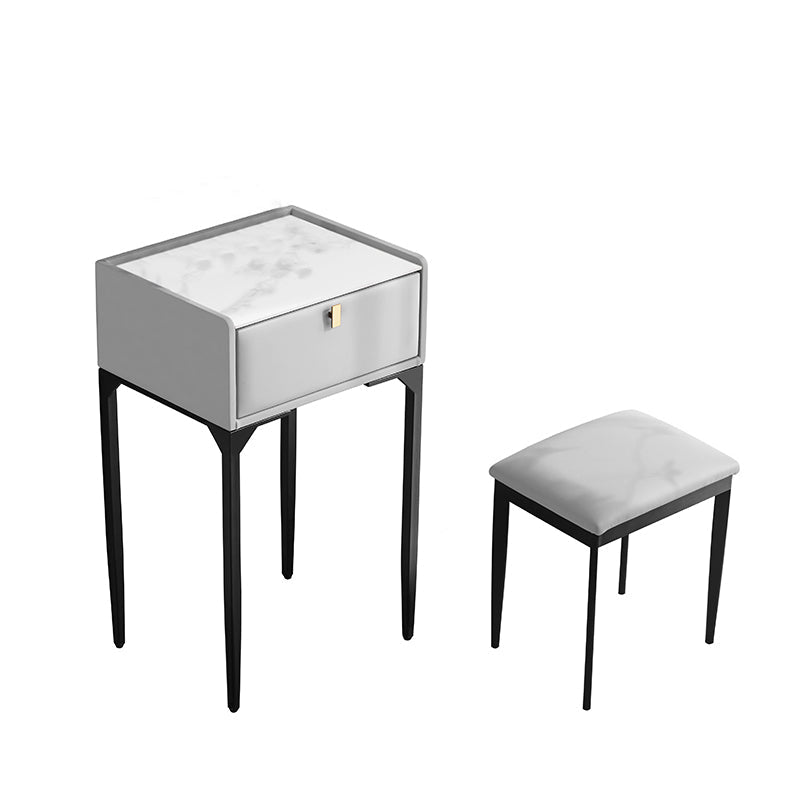 Wood/Stone Vanity Set with Stool, 1 Drawer Modern Dresser - 30.7" H Makeup Vanity & Stools Light Gray Clearhalo 'Bedroom Furniture' 'furn' 'furn_makeup_vanities' 'Furniture' 'Makeup Vanities' 'makeup_vanities' 5397975