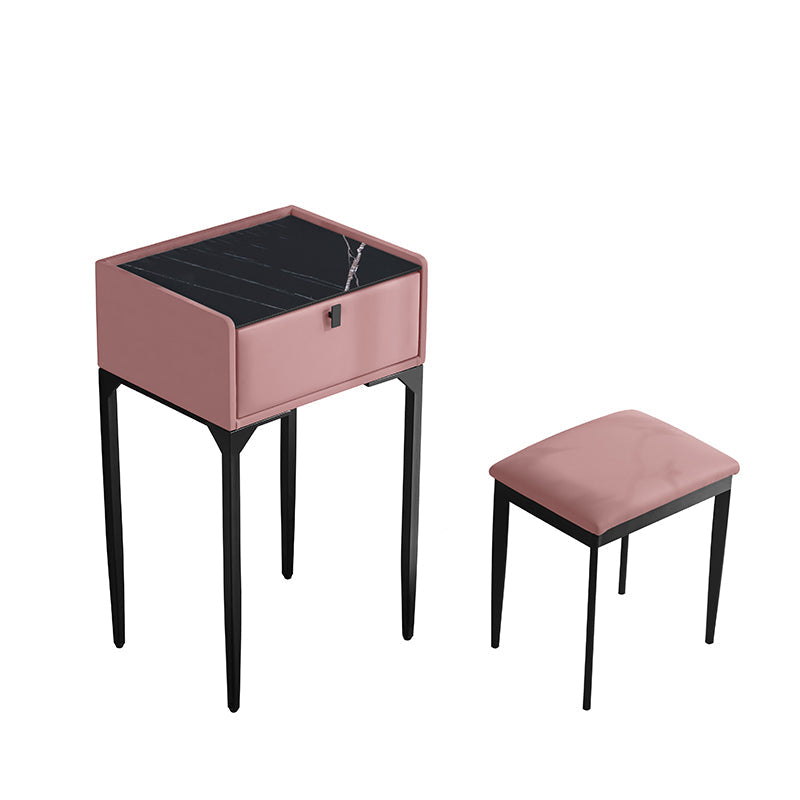 Wood/Stone Vanity Set with Stool, 1 Drawer Modern Dresser - 30.7" H Makeup Vanity & Stools Pink Clearhalo 'Bedroom Furniture' 'furn' 'furn_makeup_vanities' 'Furniture' 'Makeup Vanities' 'makeup_vanities' 5397978