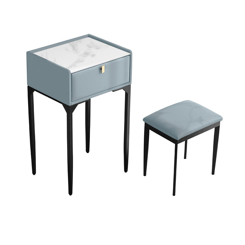 Wood/Stone Vanity Set with Stool, 1 Drawer Modern Dresser - 30.7" H Makeup Vanity & Stools Blue Clearhalo 'Bedroom Furniture' 'furn' 'furn_makeup_vanities' 'Furniture' 'Makeup Vanities' 'makeup_vanities' 5397980