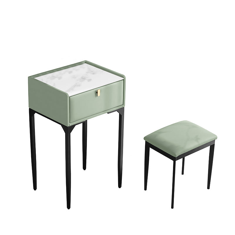 Wood/Stone Vanity Set with Stool, 1 Drawer Modern Dresser - 30.7" H Makeup Vanity & Stools Green Clearhalo 'Bedroom Furniture' 'furn' 'furn_makeup_vanities' 'Furniture' 'Makeup Vanities' 'makeup_vanities' 5397982