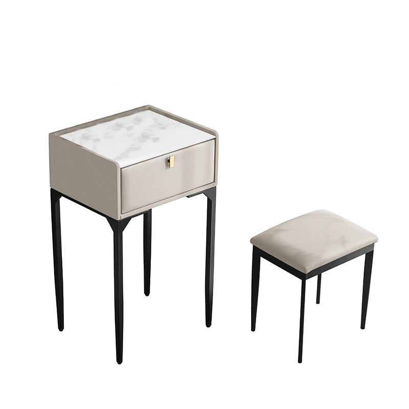 Wood/Stone Vanity Set with Stool, 1 Drawer Modern Dresser - 30.7" H Makeup Vanity & Stools Khaki Clearhalo 'Bedroom Furniture' 'furn' 'furn_makeup_vanities' 'Furniture' 'Makeup Vanities' 'makeup_vanities' 5397984