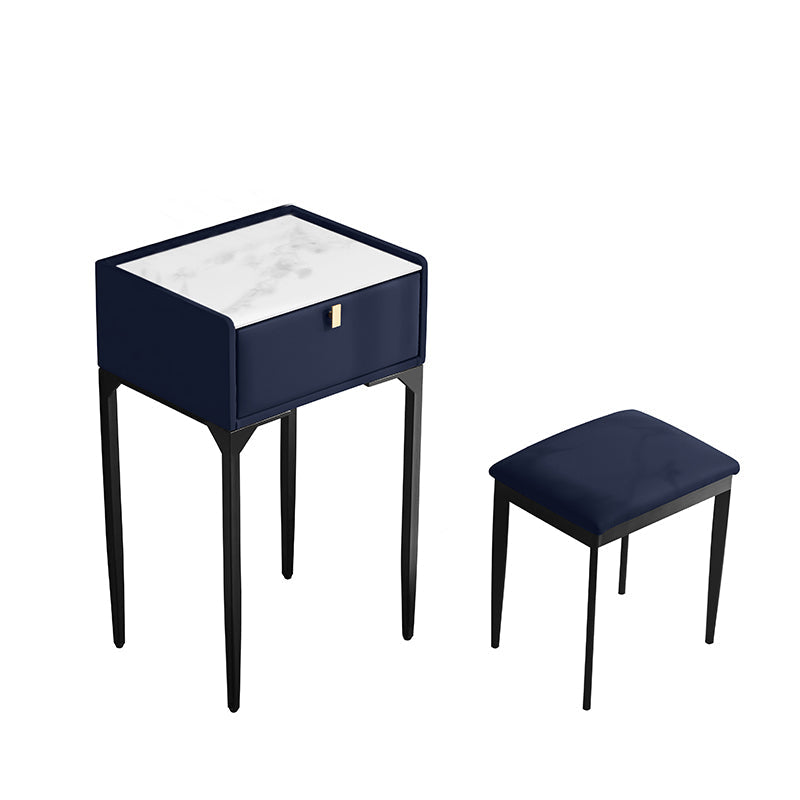 Wood/Stone Vanity Set with Stool, 1 Drawer Modern Dresser - 30.7" H Makeup Vanity & Stools Royal Blue Clearhalo 'Bedroom Furniture' 'furn' 'furn_makeup_vanities' 'Furniture' 'Makeup Vanities' 'makeup_vanities' 5397987