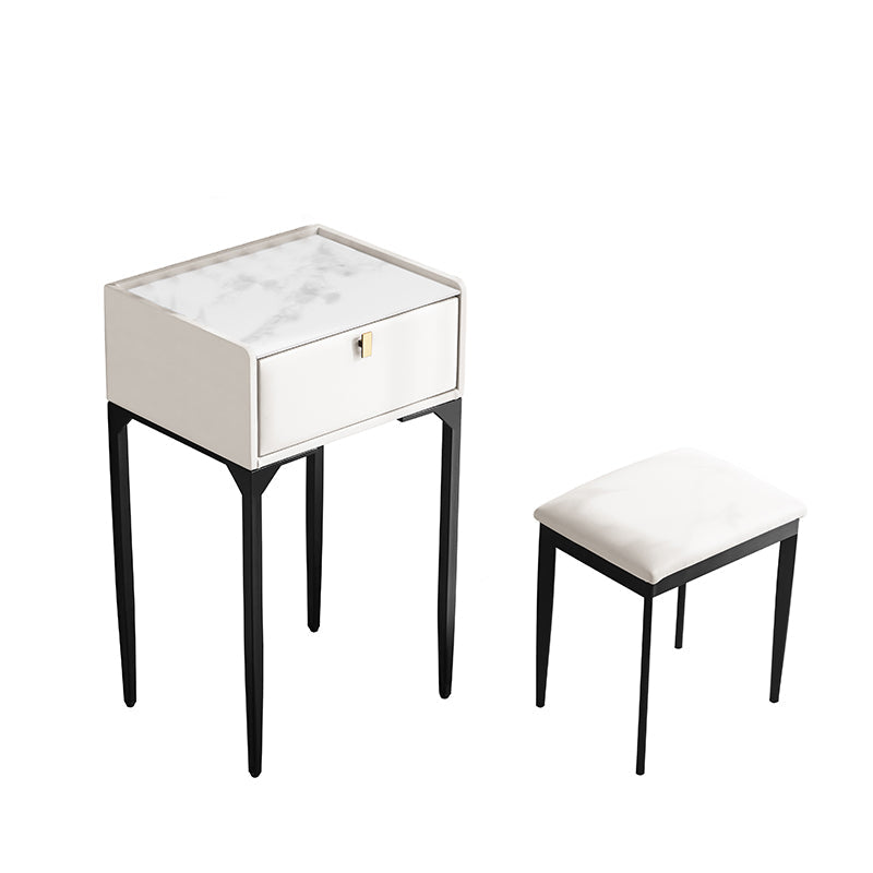 Wood/Stone Vanity Set with Stool, 1 Drawer Modern Dresser - 30.7" H Makeup Vanity & Stools Off-White Clearhalo 'Bedroom Furniture' 'furn' 'furn_makeup_vanities' 'Furniture' 'Makeup Vanities' 'makeup_vanities' 5397992