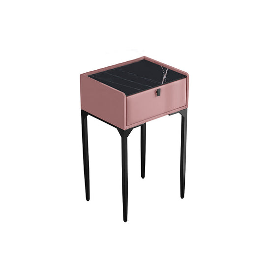 Wood/Stone Vanity Set with Stool, 1 Drawer Modern Dresser - 30.7" H Makeup Vanity Pink
