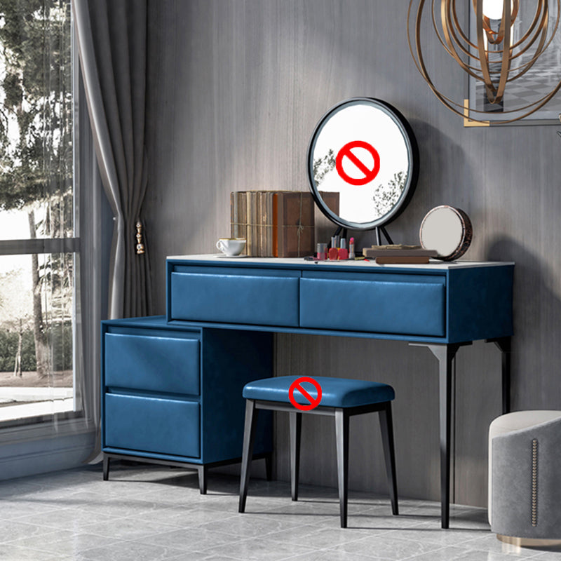 Contemporary 4 Drawers Stone Dresser, 31.5" High Vanity Set with Stool