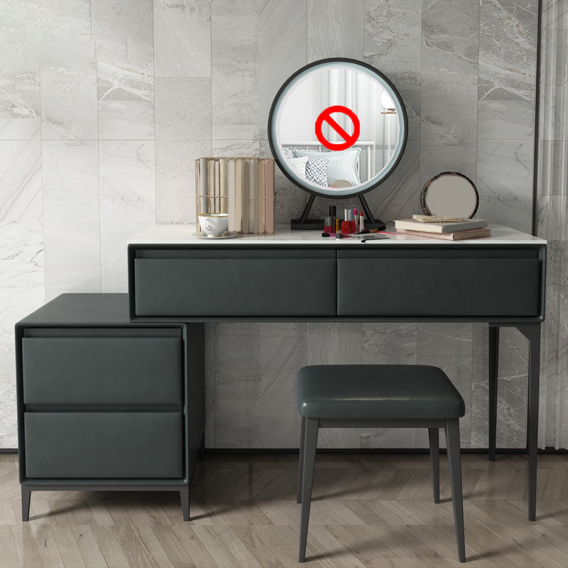 Contemporary 4 Drawers Stone Dresser, 31.5" High Vanity Set with Stool