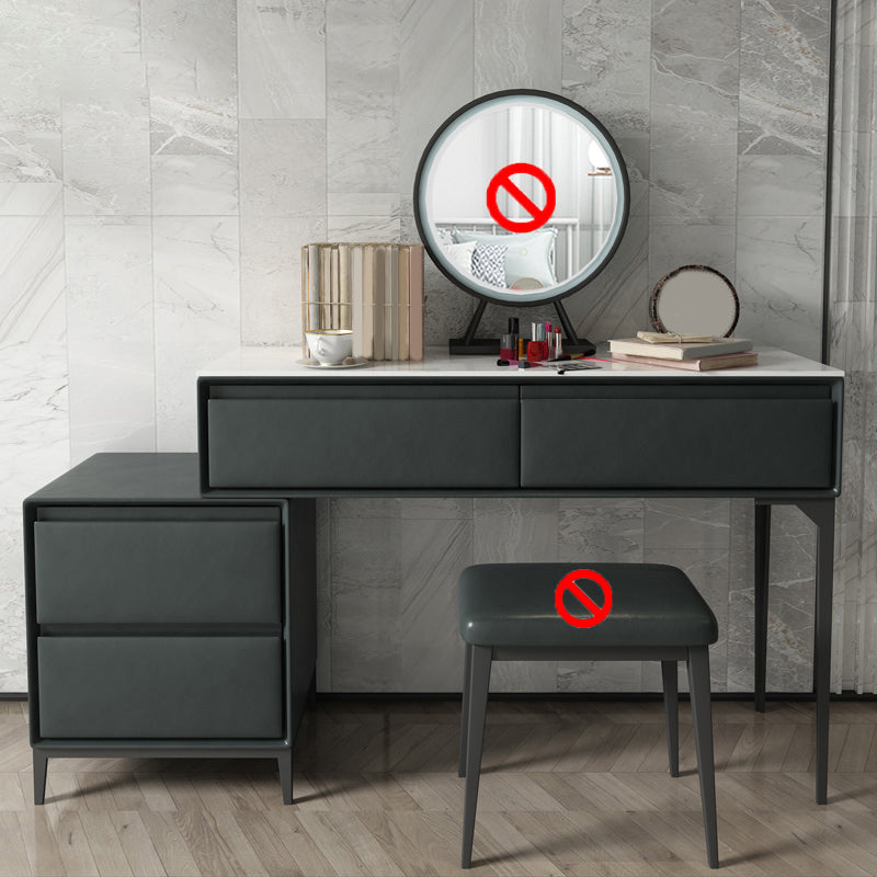Contemporary 4 Drawers Stone Dresser, 31.5" High Vanity Set with Stool