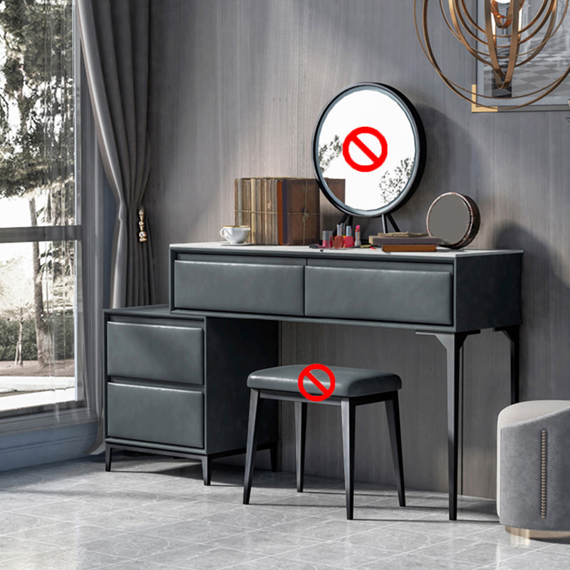 Contemporary 4 Drawers Stone Dresser, 31.5" High Vanity Set with Stool