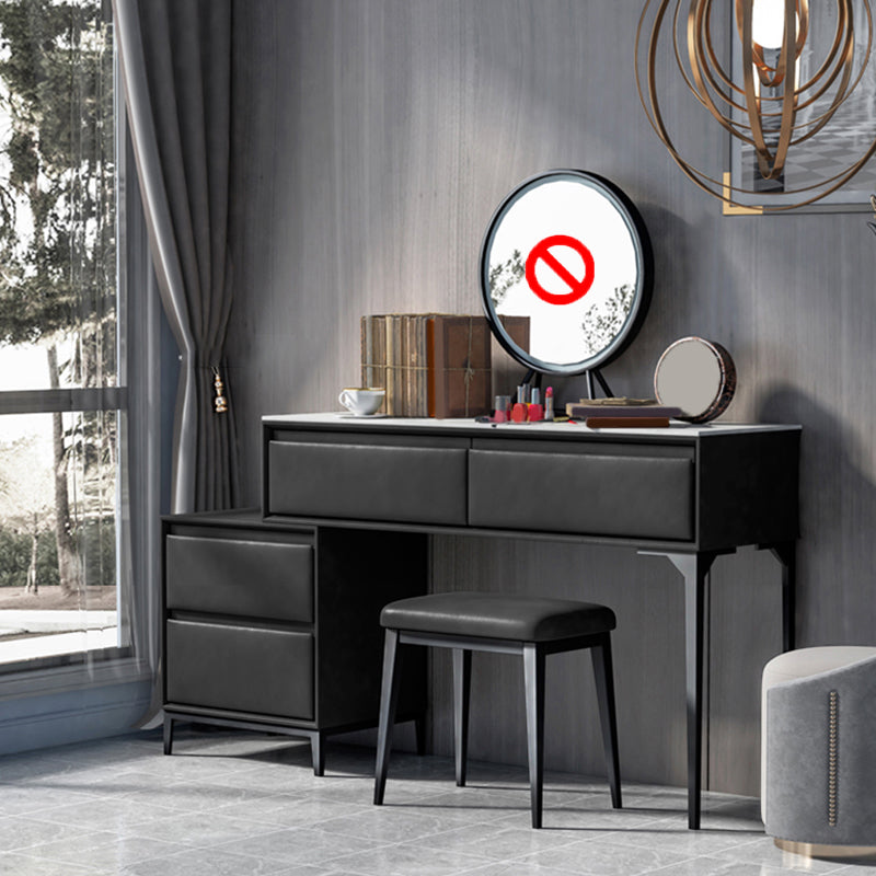 Contemporary 4 Drawers Stone Dresser, 31.5" High Vanity Set with Stool