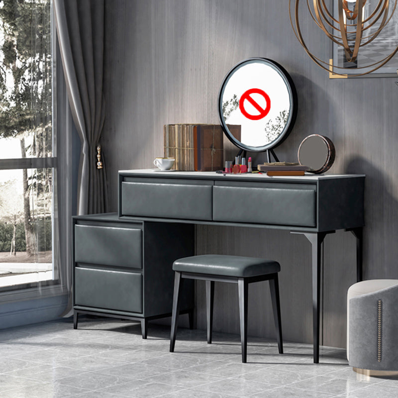 Contemporary 4 Drawers Stone Dresser, 31.5" High Vanity Set with Stool