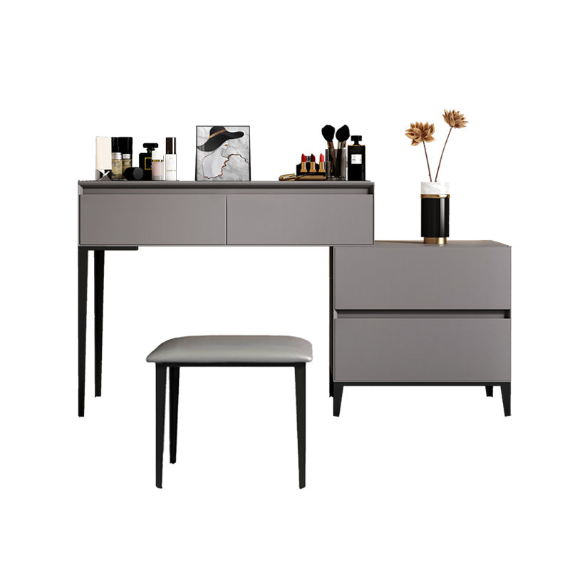 Vanité en bois grise, 31,5 "/39.4" largeur de vanité de maquillage avec tabouret