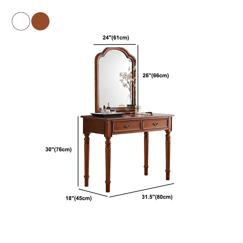 Bureau de vanité en bois massif, 2 tiroirs avec miroir et tabouret rembourré, 29,92 "H