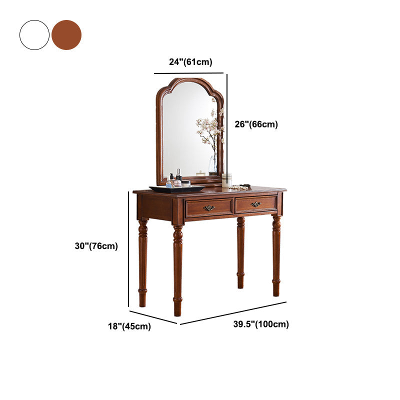 Bureau de vanité en bois massif, 2 tiroirs avec miroir et tabouret rembourré, 29,92 "H
