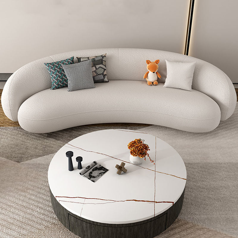 Moderne witte/grijze wol gebogen bank strakke achterkant -stationaire sectionele sectionele