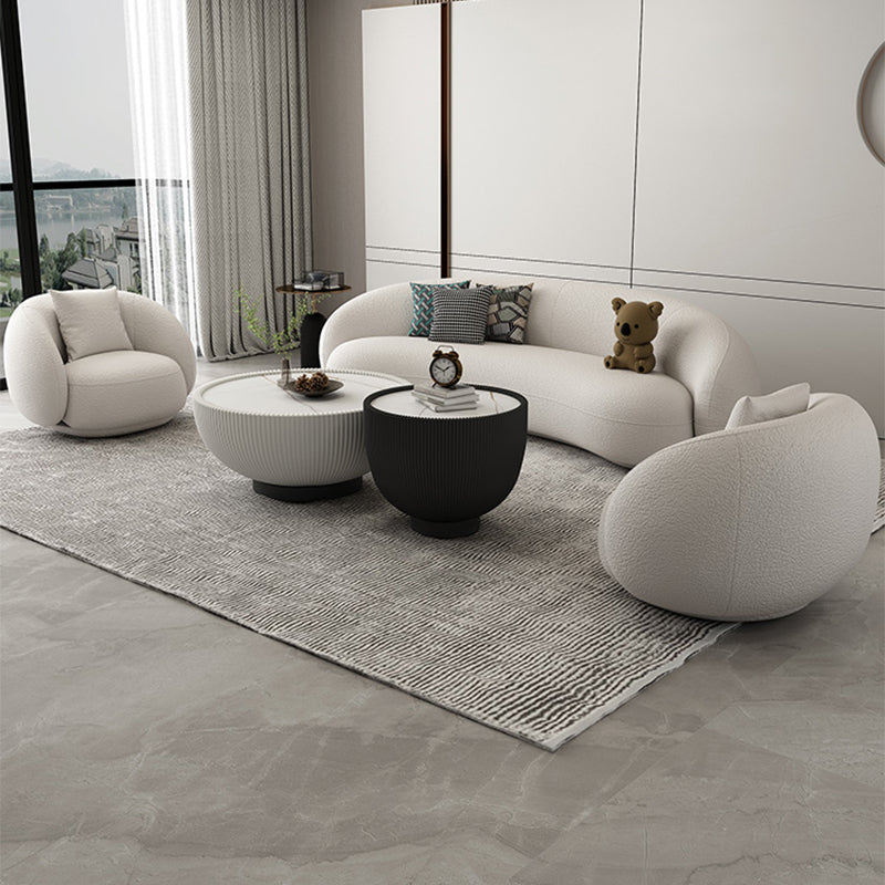 Moderne witte/grijze wol gebogen bank strakke achterkant -stationaire sectionele sectionele