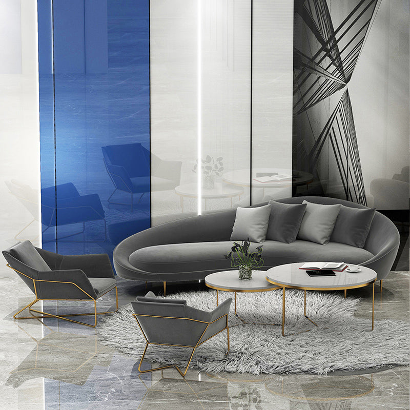 Velvet Sloped Arm Sofa Contemporary Curved Sofa for Living Room, Apartment
