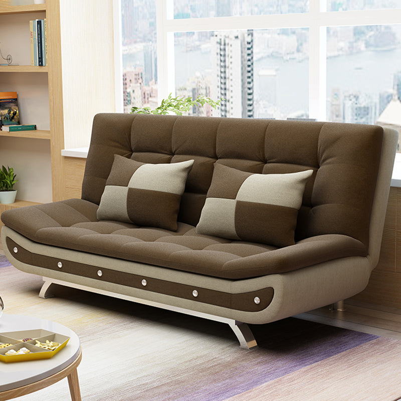 Cotton Blend Convertible Contemporary Biscuit Back Armless Sofa Bed Coffee Clearhalo 'furn' 'furn_sofas' 'Furniture' 'Living Room Furniture' 'Sofa' 'sofas' 5400090