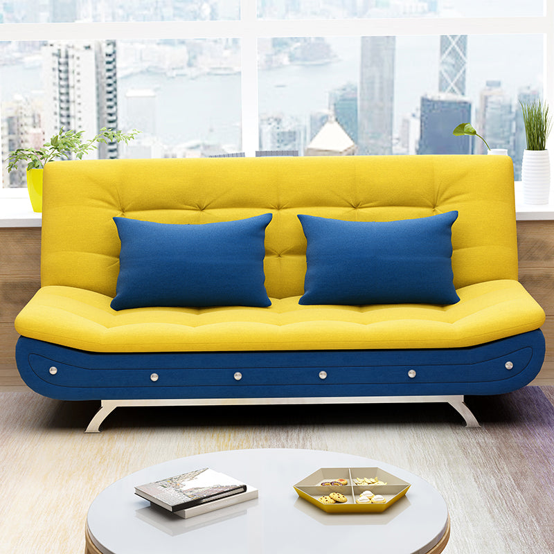 Cotton Blend Convertible Contemporary Biscuit Back Armless Sofa Bed Blue-Yellow Clearhalo 'furn' 'furn_sofas' 'Furniture' 'Living Room Furniture' 'Sofa' 'sofas' 5400099