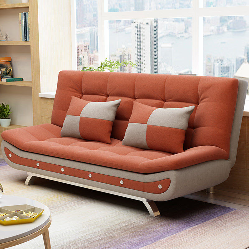 Cotton Blend Convertible Contemporary Biscuit Back Armless Sofa Bed Orange Yellow Clearhalo 'furn' 'furn_sofas' 'Furniture' 'Living Room Furniture' 'Sofa' 'sofas' 5400100