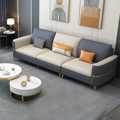 Sofá de brazo cuadrado de cuero de forma escandinava con 2 almohadas