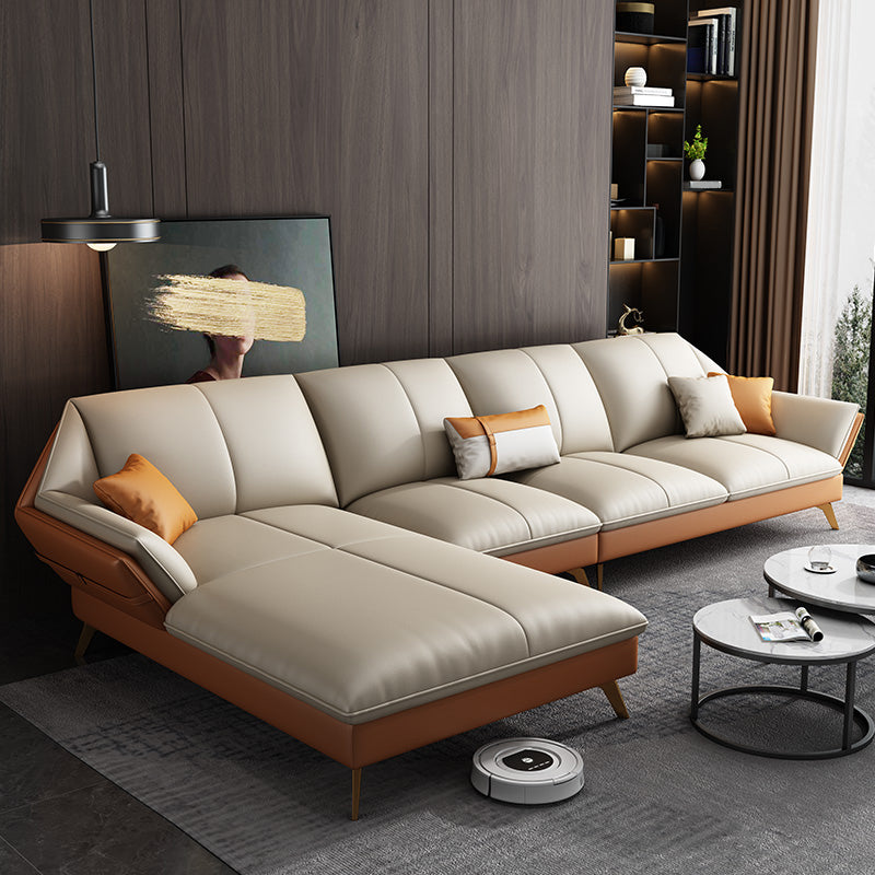 33.4"H Faux Leather Flared Arm Sofa & Chaise for Living Room